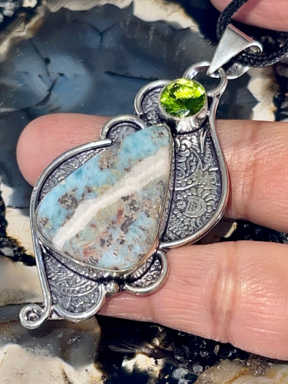 Caribbean Larimar Crystal Pendant 2 1/2”